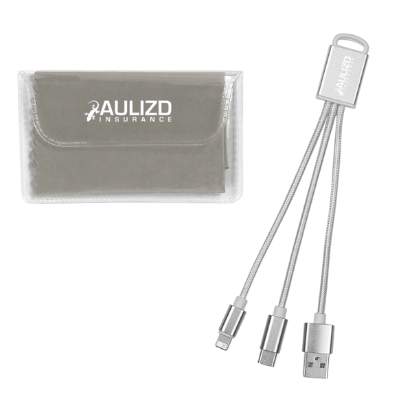 Charging buddy kit with 3-in-1 braided connectors and a microfiber cloth... from ASI 61125 Hit Promotional Products / Hit®