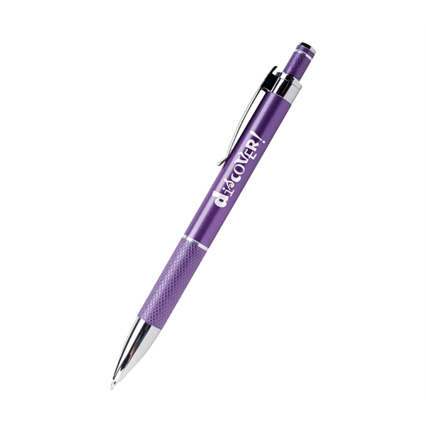 5.43" x 0.43" plunger-action metal ballpoint pen with curved pocket clip.... from ASI 37218 Athena Promo (tm)