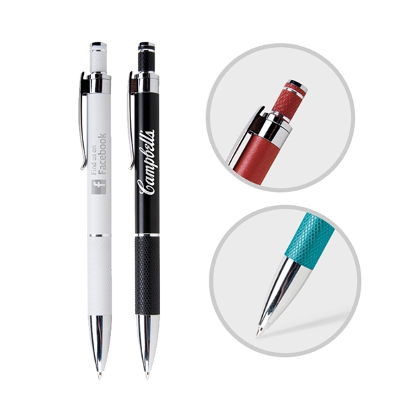 5.43" x 0.43" plunger-action metal ballpoint pen with curved pocket clip.... from ASI 37218 Athena Promo (tm)