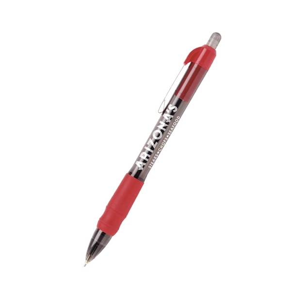 5.57" x 0.40" plastic plunger-action ballpoint pen with rubber grip and... from ASI 37218 Athena Promo (tm)