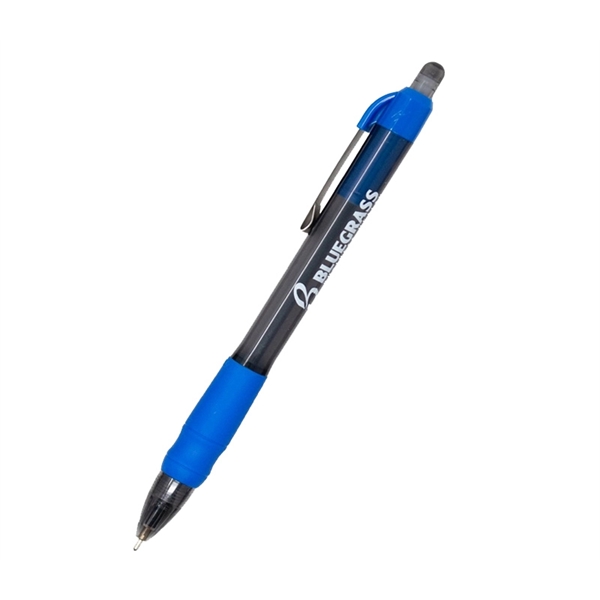 5.57" x 0.40" plastic plunger-action ballpoint pen with rubber grip and... from ASI 37218 Athena Promo (tm)