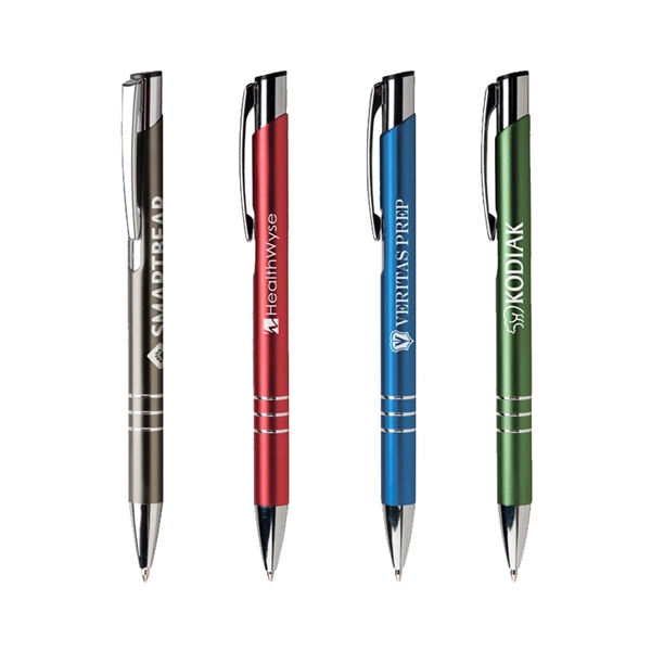 5.44" x 0.40" metal ballpoint pen with chrome ring trim and... from ASI 37218 Athena Promo (tm)