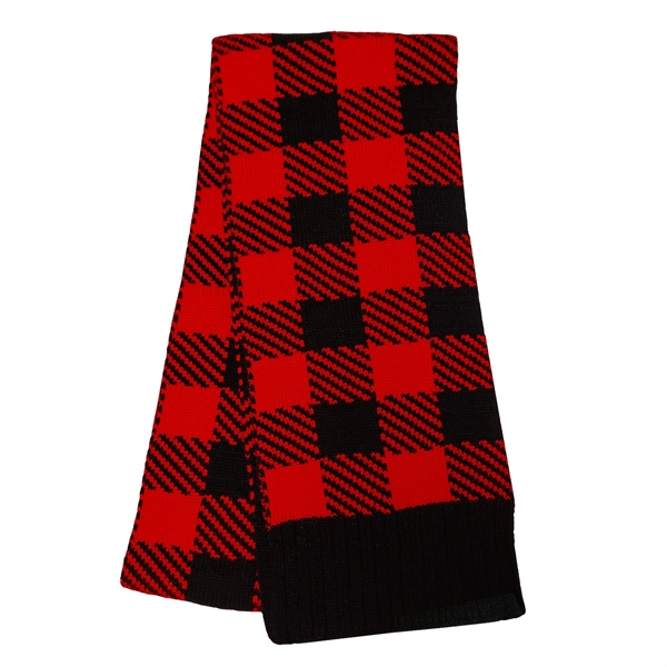 Acrylic Knit Scarf in buffalo plaid pattern with finished hem on... from ASI 90160 Suntex Industries