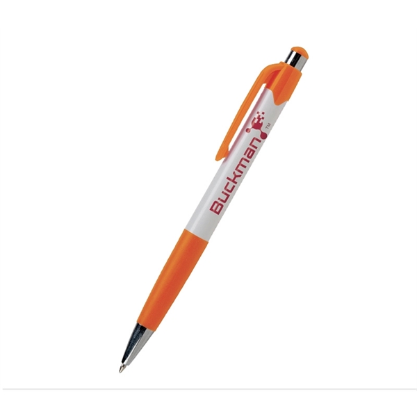 5.4" x 0.4" plastic plunger-action ballpoint pen with white barrel, colored... from ASI 37218 Athena Promo (tm)