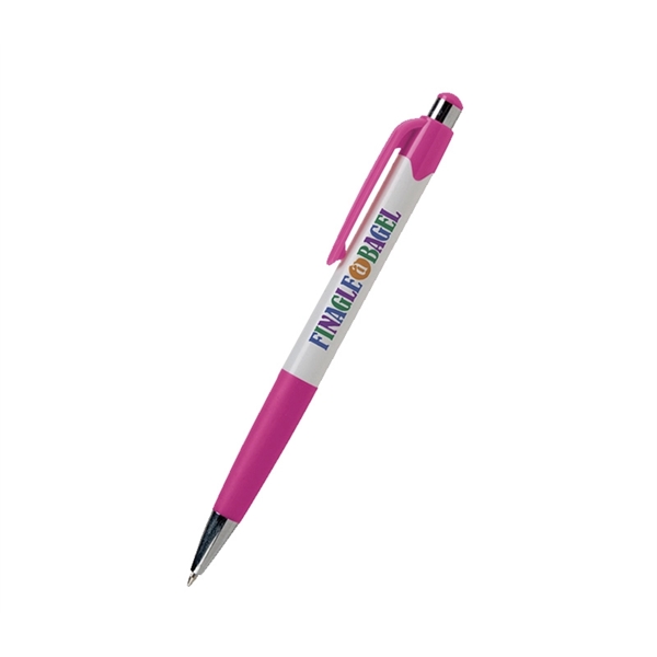 5.4" x 0.4" plastic plunger-action ballpoint pen with white barrel, colored... from ASI 37218 Athena Promo (tm)