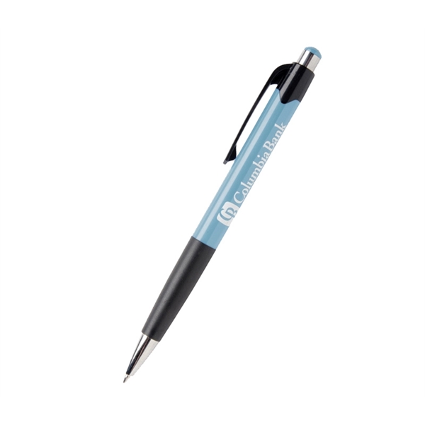 5.4" x 0.4" plastic plunger-action ballpoint pen with rubber grip and... from ASI 37218 Athena Promo (tm)
