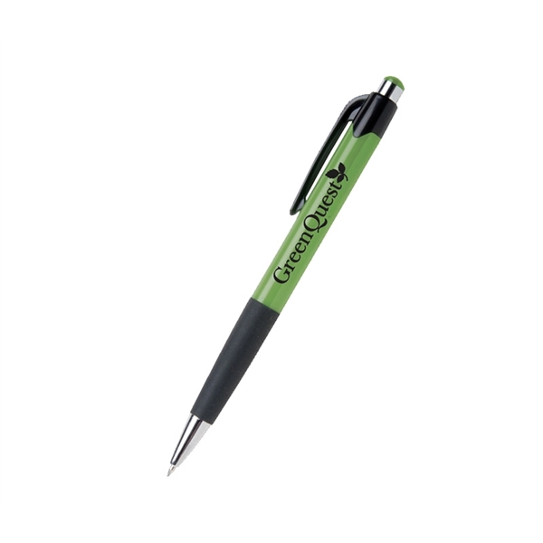 5.4" x 0.4" plastic plunger-action ballpoint pen with rubber grip and... from ASI 37218 Athena Promo (tm)