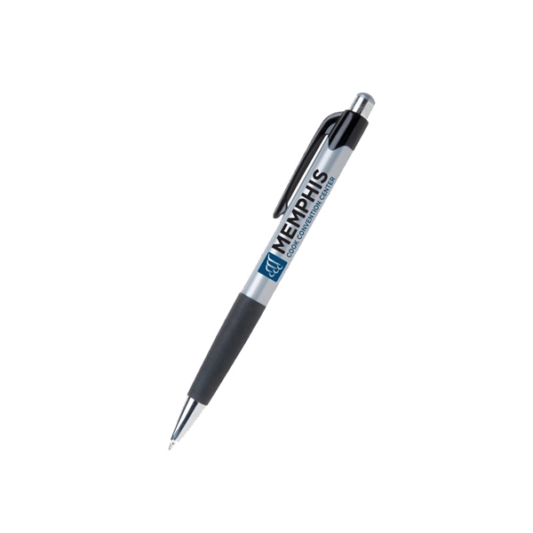 5.4" x 0.4" plastic plunger-action ballpoint pen with rubber grip and... from ASI 37218 Athena Promo (tm)