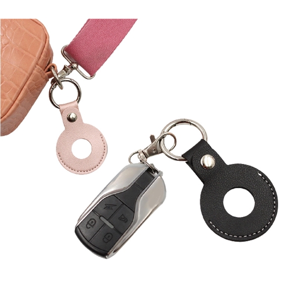 3.82" x 1.97" round PU Leather AirTag Holder with Keyring plus... from ASI 37218 Athena Promo (tm)