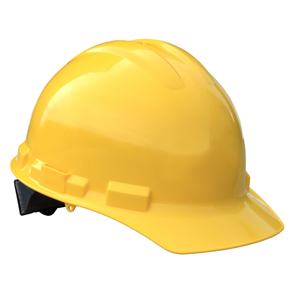 Polyethylene hard hats feature a pillowed brow pad with nylon crown... from ASI 79898 Promovision / PROMOVISION