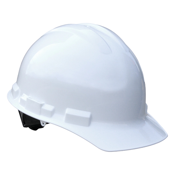 Polyethylene hard hats feature a pillowed brow pad with nylon crown... from ASI 79898 Promovision / PROMOVISION