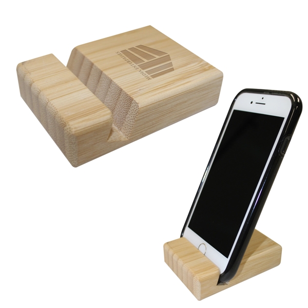 Bamboo black phone stand for use on a desk or other... from ASI 61125 Hit Promotional Products / Hit®