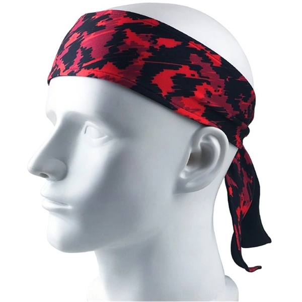 Antimicrobial tied headband with full color sublimation graphics on the inside... from ASI 30250 AZX Sport USA
