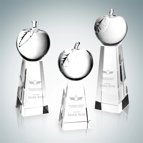 Optical crystal award that features a molten glass apple atop a... from ASI 47791 Best Deal Awards