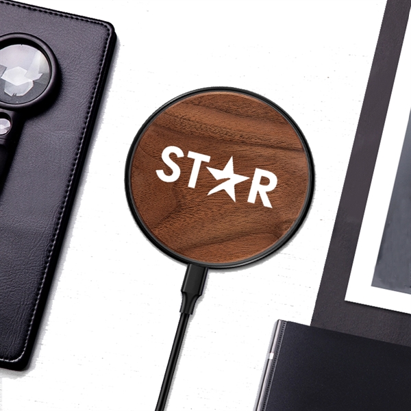 LED Wireless Charging Wood Disc featuring a 10 watt charging power.... from ASI 63776 KTI Networks Inc / KTI Promo