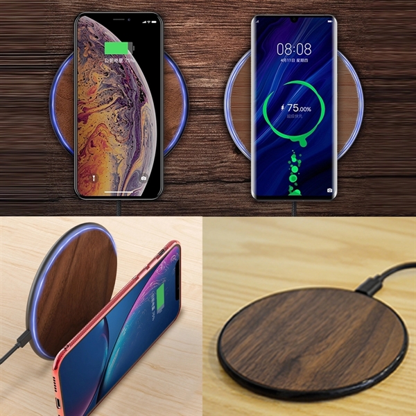 LED Wireless Charging Wood Disc featuring a 10 watt charging power.... from ASI 63776 KTI Networks Inc / KTI Promo