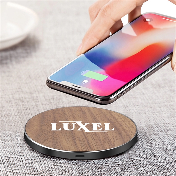 LED Wireless Charging Wood Disc featuring a 10 watt charging power.... from ASI 63776 KTI Networks Inc / KTI Promo