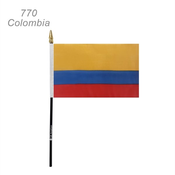 Colombia 4" x 6" flag made from polyester fabric with 10"... from ASI 45100 Chulani Promotional Products, Inc / Competitive Edge Innovations/Chulani