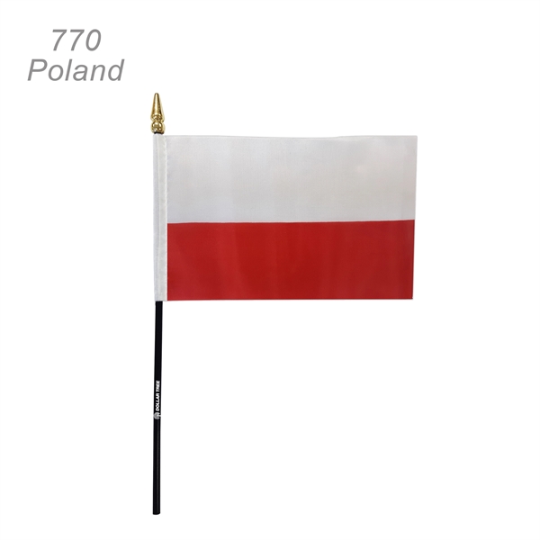 Poland, 4" x 6" flag with 10" pole - Ready Inventory... from ASI 45100 Chulani Promotional Products, Inc / Competitive Edge Innovations/Chulani