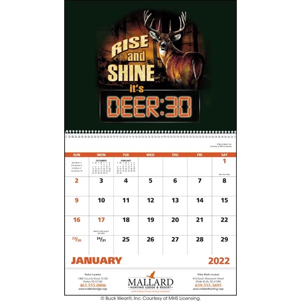 Buck Wear® 2023 spiral-bound wall calendar with UV-coated cover.... from ASI 40480 Koozie Group