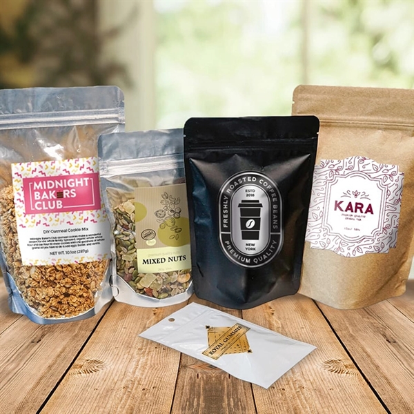 A fully turn key packing solution. A white pouch with a... from ASI 89791 StickerYou