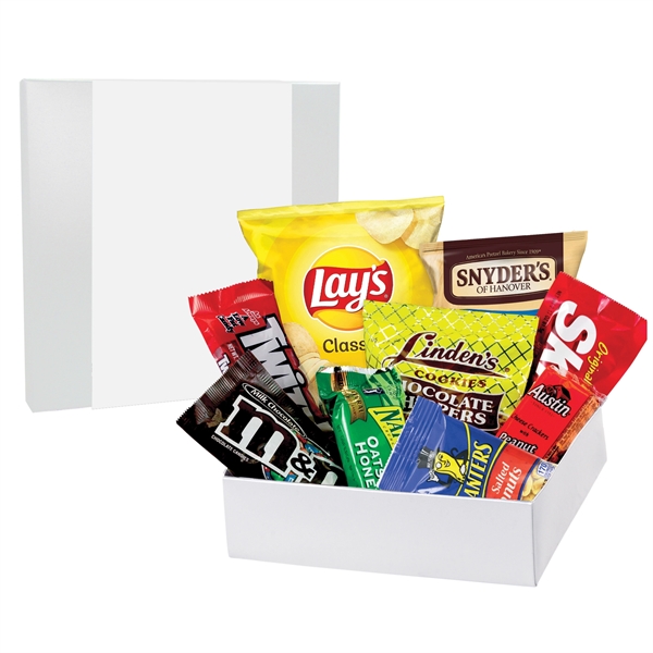 Customizable box filled with an assortment of candy, licorice, chocolate chip... from ASI 71685 Midnite Snax®