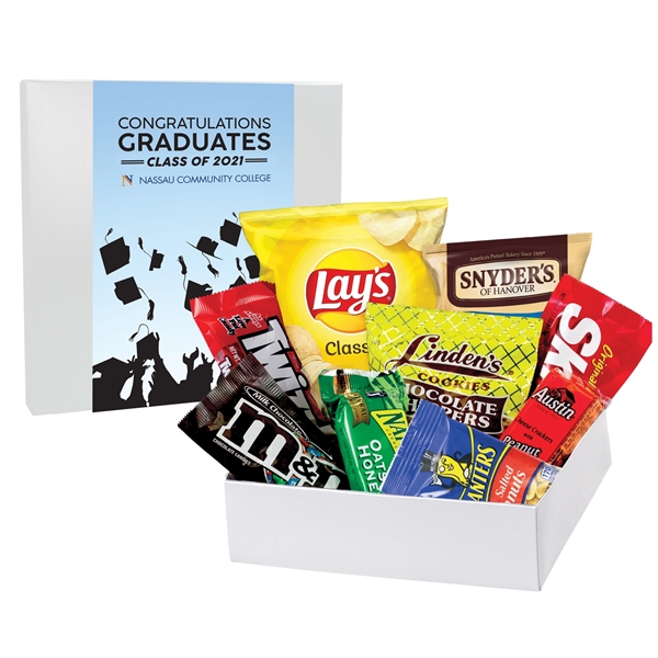 Customizable box filled with an assortment of candy, licorice, chocolate chip... from ASI 71685 Midnite Snax®