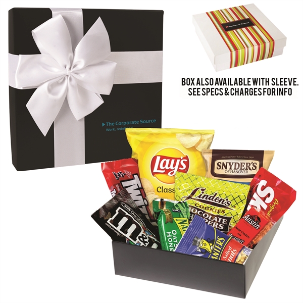 Customizable box filled with an assortment of candy, licorice, chocolate chip... from ASI 71685 Midnite Snax®