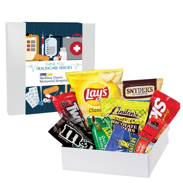 Customizable box filled with an assortment of candy, licorice, chocolate chip... from ASI 71685 Midnite Snax®