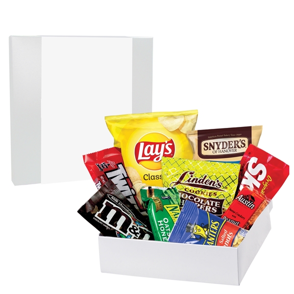 Customizable box filled with an assortment of candy, licorice, chocolate chip... from ASI 71685 Midnite Snax®