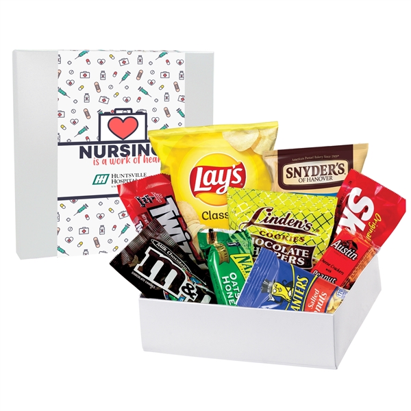 Customizable box filled with an assortment of candy, licorice, chocolate chip... from ASI 71685 Midnite Snax®