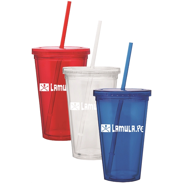 16 oz. double wall acrylic translucent cup equipped with a straw... from ASI 57956 Graphco line