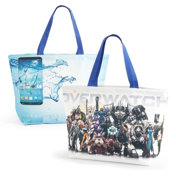 Full color tote bag made of polyester with allover printing.... from ASI 66230 Landes Inc