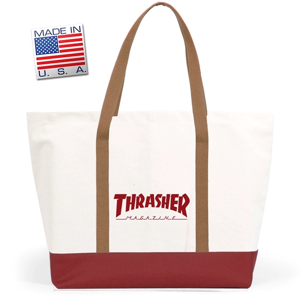 Double bottom tote bag with colorful polyweb handles used for beach,... from ASI 66230 Landes Inc