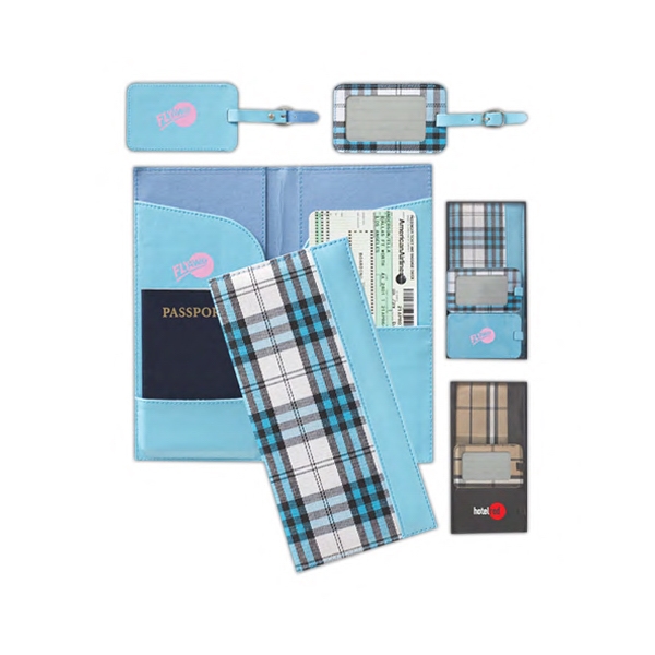 Voyager - Simulated leather and plaid fabric travel gift set -... from ASI 48520 ZZ OLD/Drop - Dart Business Accessories