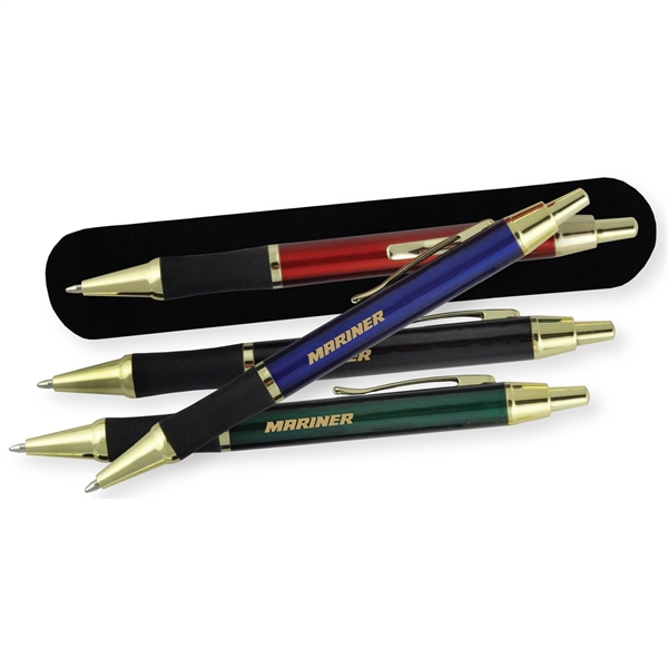 Click action European style metal pen with gold accents and rubber... from ASI 57956 Graphco line