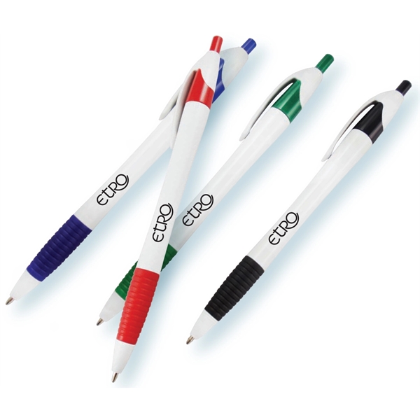 European design ballpoint pen with white barrel, rubber grip, and German... from ASI 57956 Graphco line