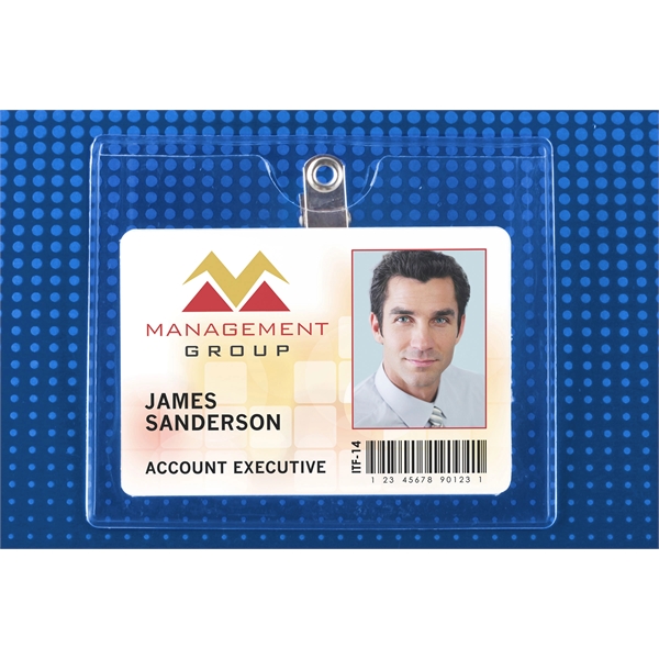 Premium vinyl badge holders attach easily to clothing with a rotating... from ASI 79898 Promovision / PROMOVISION
