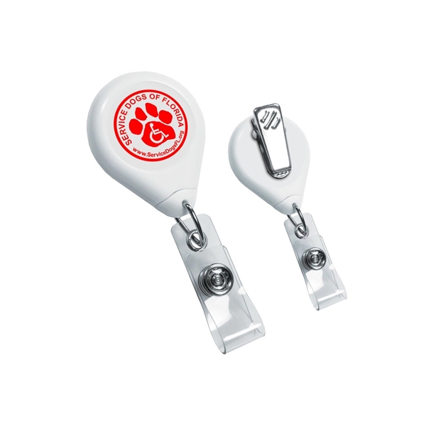 Tear drop shaped badge holder with 34" retractable cord and swivel... from ASI 68507 The Magnet Group / Perfect Line