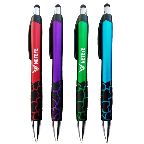 Ballpoint pen with matte barrel with rubber grips and stylus.... from ASI 57956 Graphco line
