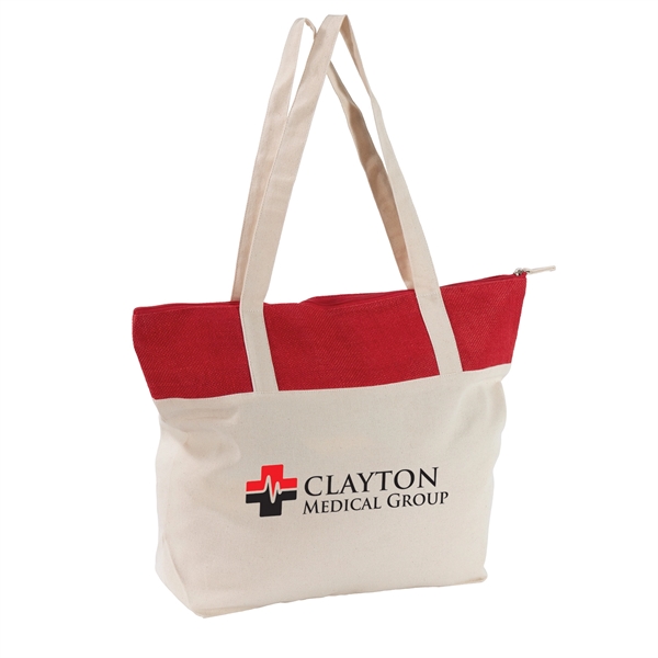 13" x 16.5" cotton canvas striped tote bag with color accent... from ASI 68507 The Magnet Group / Perfect Line