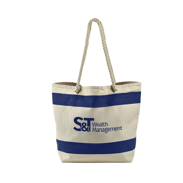 Natural canvas striped tote bag with a thick rope handle.... from ASI 68507 The Magnet Group / Perfect Line