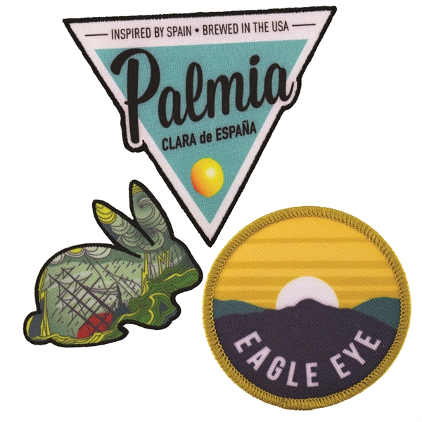 Satin polyester custom patches in assorted shapes and sizes with merrowed... from ASI 52263 EMT / EMT