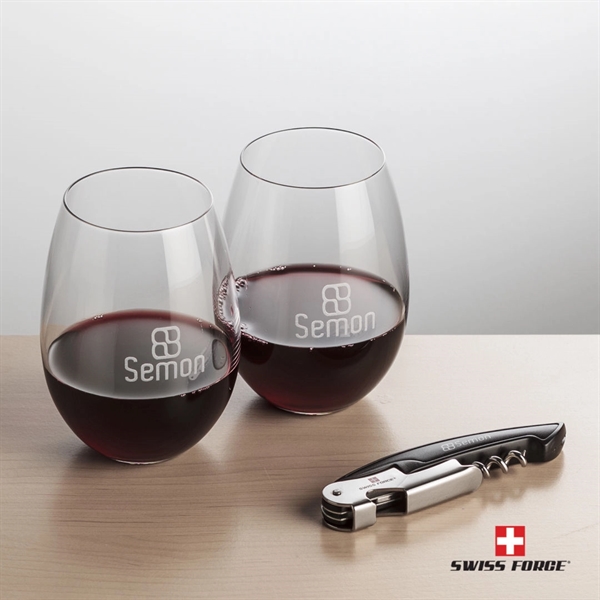 Giftset includes 2 Carlita Stemless wine glasses and Swiss Force® Impressive... from ASI 84592 St Regis Group