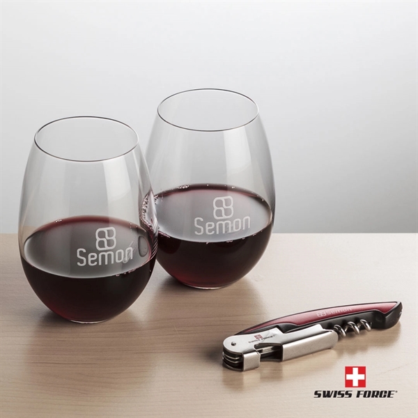 Giftset includes 2 Carlita Stemless wine glasses and Swiss Force® Impressive... from ASI 84592 St Regis Group