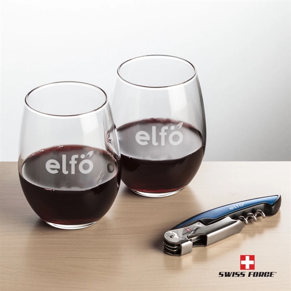 Giftset includes 2 Stanford stemless wine glasses and Swiss Force® Impressive... from ASI 84592 St Regis Group