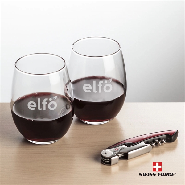 Giftset includes 2 Stanford stemless wine glasses and Swiss Force® Impressive... from ASI 84592 St Regis Group