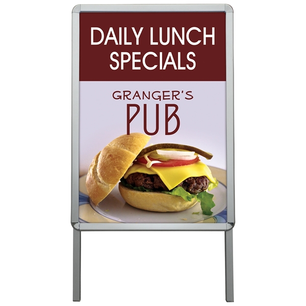 A-frame sandwich board kit includes aluminum frame and knit polyester banner.... from ASI 80228 Quinn
