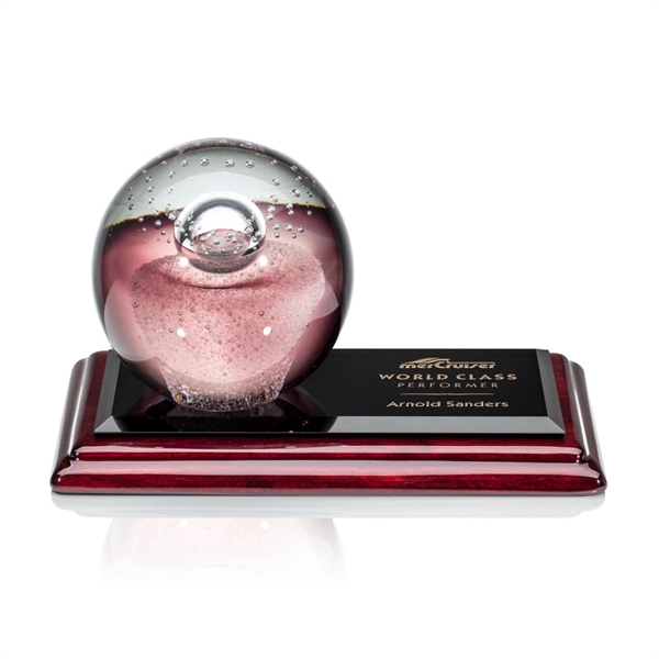 Hand blown work of art round award with a complimenting Rosewood... from ASI 84592 St Regis Group / St Regis