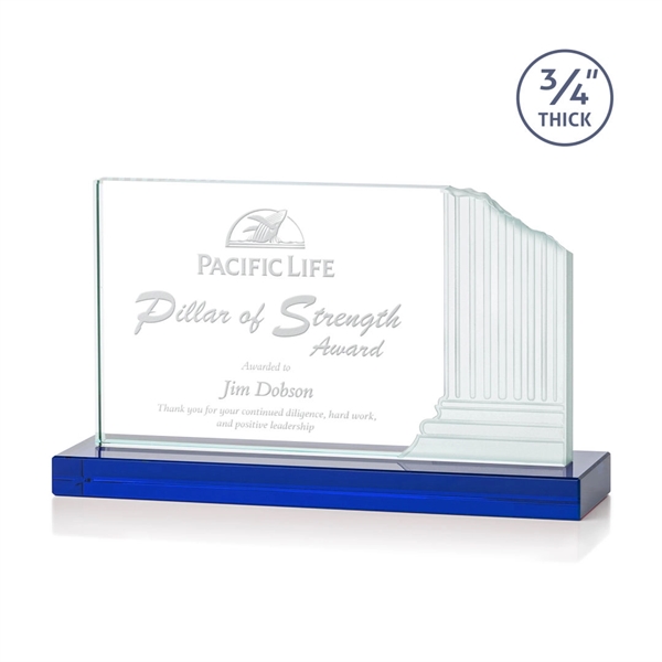 3/4-inch thick Starfire award with frosted etched pillar on a Blue... from ASI 84592 St Regis Group / St Regis